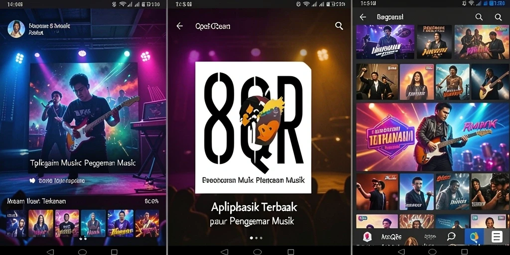 Screenshot utama 8QR menampilkan antarmuka aplikasi dengan koleksi musik.