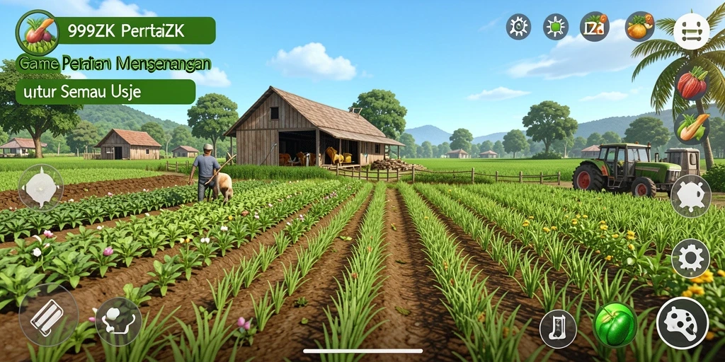 Screenshot gameplay 999ZK menampilkan aktivitas bertani yang seru.