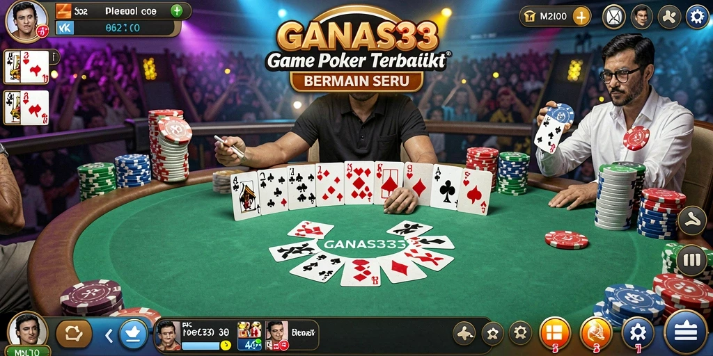 Screenshot gameplay GANAS33 menampilkan suasana poker yang intens.