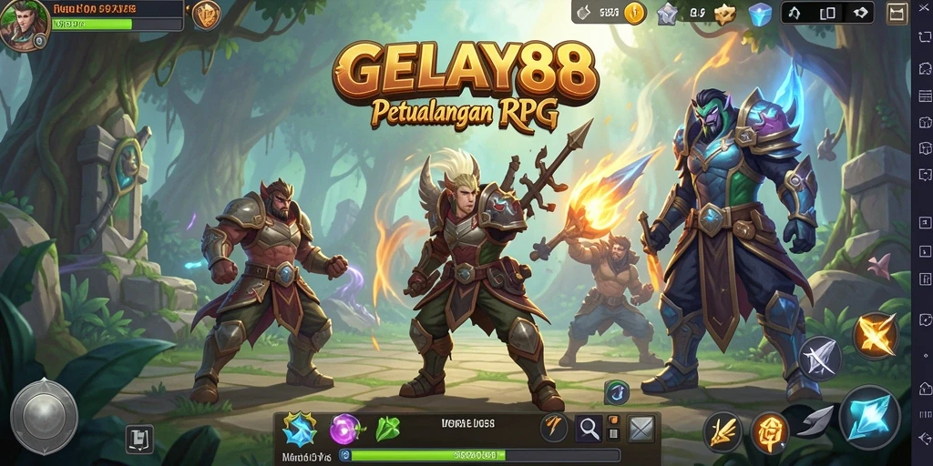 Screenshot utama GELAY88 menampilkan aksi RPG yang intens dan karakter yang menawan.