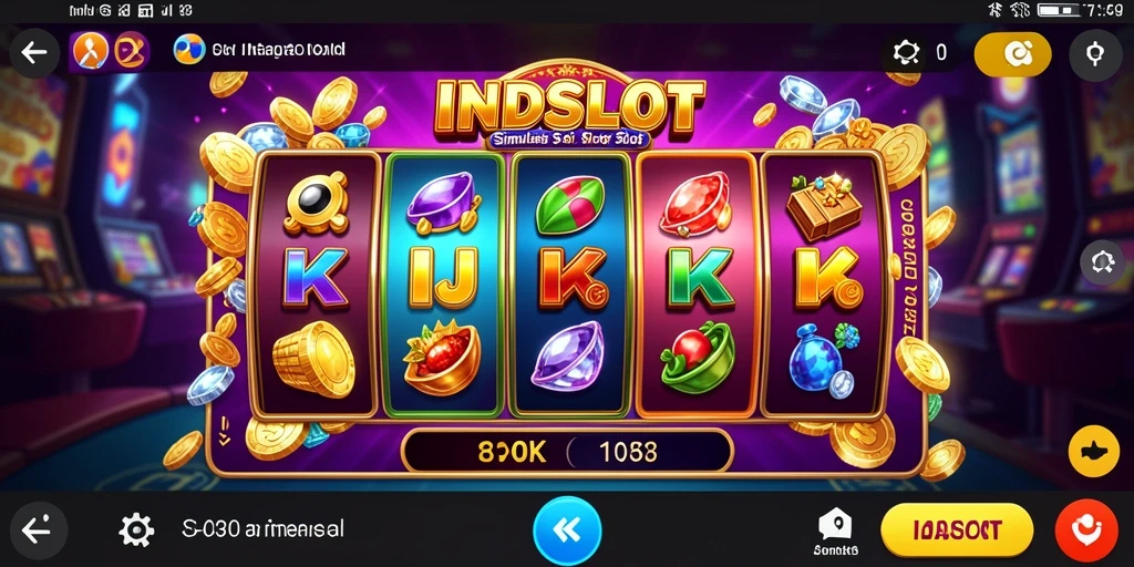 Screenshot dari gameplay INDSLOT menampilkan mesin slot yang berwarna-warni dan fitur menarik.