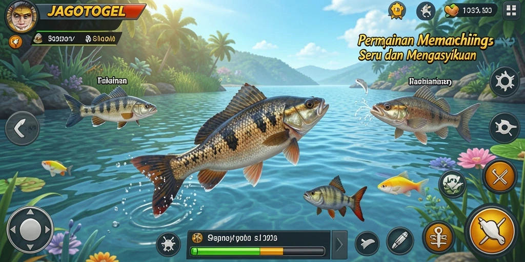 Tampilan gameplay seru dalam JAGOTOGEL dengan momen menangkap ikan besar.