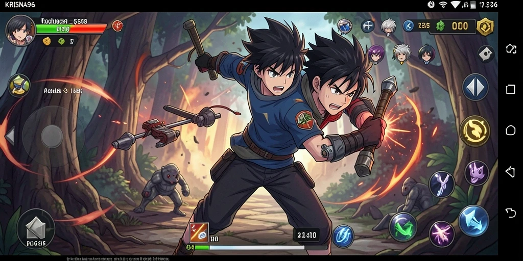 Tampilan gameplay KRISNA96 dengan karakter Anime dan pertarungan seru.
