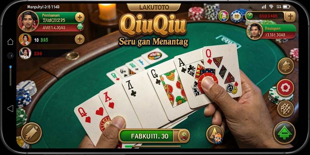 Tampilan gameplay seru LAKUTOTO dengan kartu QiuQiu.
