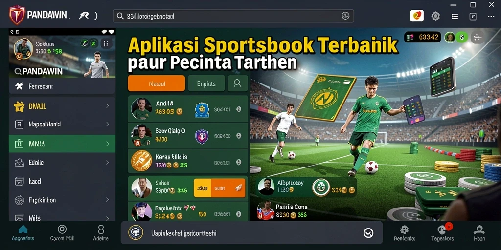 Tampilan antarmuka aplikasi Sportsbook PANDAWIN dengan fitur taruhan.