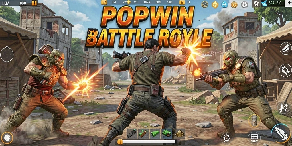 Screenshot menampilkan aksi seru gameplay Battle Royale di POPWIN.