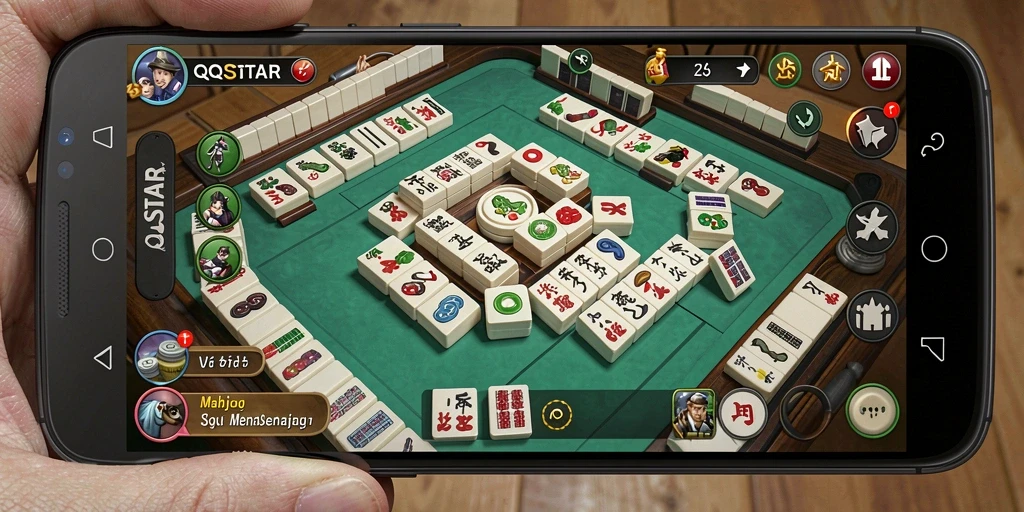 Tampilan gameplay menarik dari QQSTAR dengan elemen Mahjong.