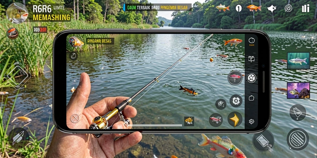 Tampilan gameplay R6R6 yang seru dengan pengalaman memancing yang realistis.